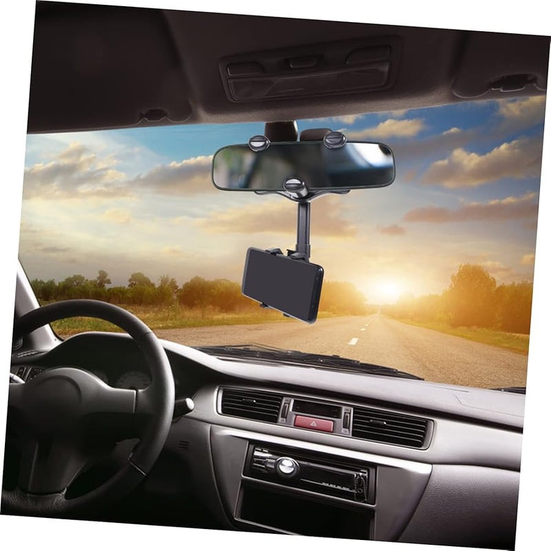 Retractable Car Phone Holder Rotatable Base Rearview Mirror Mount For Safe Driving - Image 2